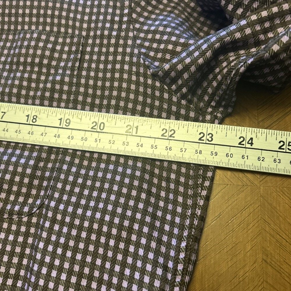 Ermenegildo Zegna Men's L Long Sleeve Button Up Purple Brown Gingham - Picture 12 of 16